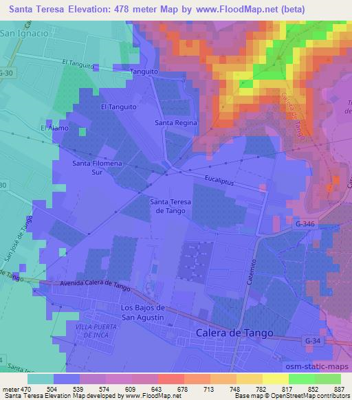 Santa Teresa,Chile Elevation Map