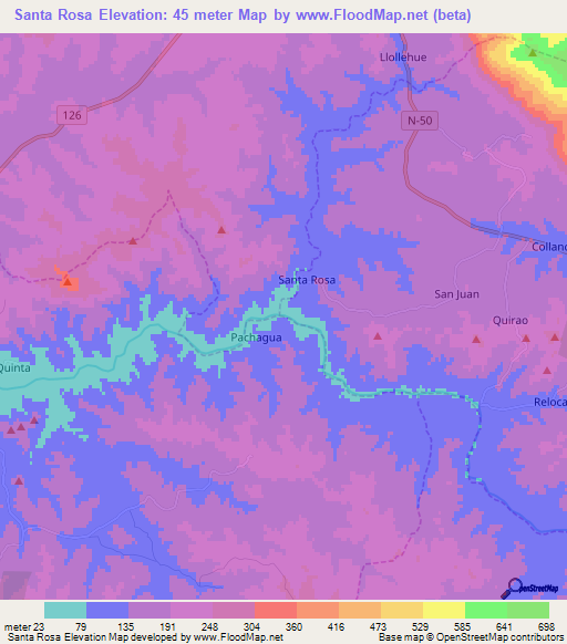 Santa Rosa,Chile Elevation Map