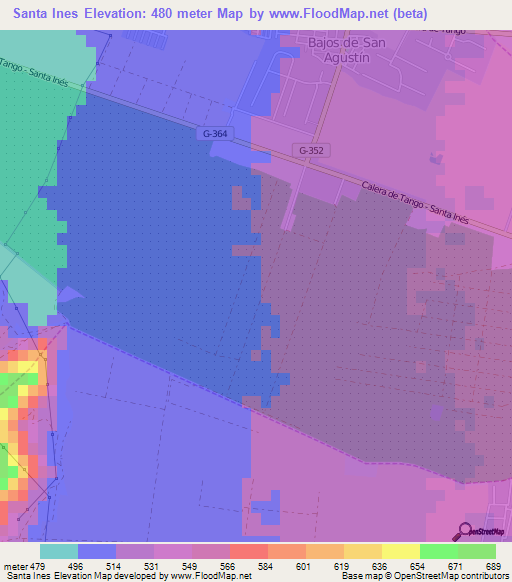 Santa Ines,Chile Elevation Map