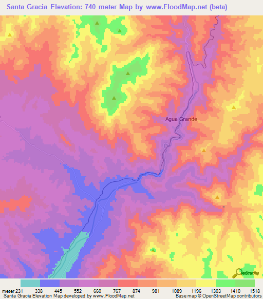 Santa Gracia,Chile Elevation Map