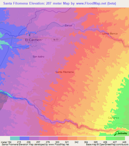 Santa Filomena,Chile Elevation Map