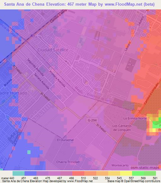 Santa Ana de Chena,Chile Elevation Map