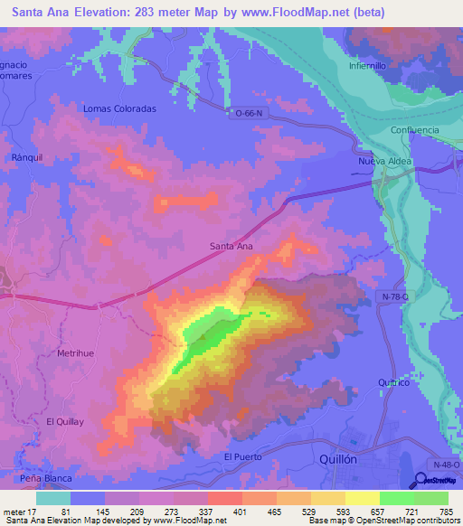 Santa Ana,Chile Elevation Map