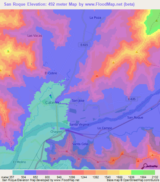 San Roque,Chile Elevation Map