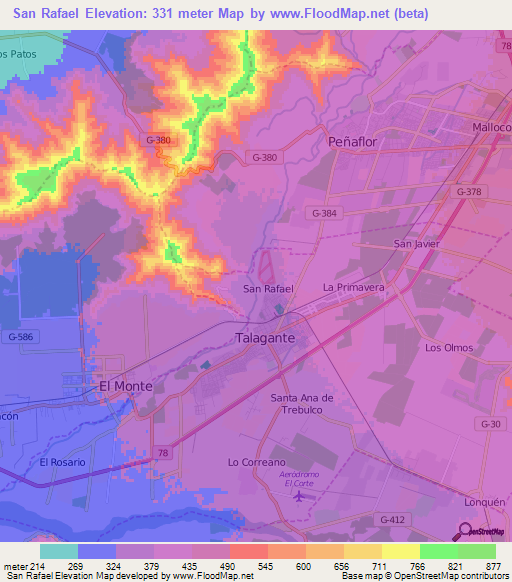 San Rafael,Chile Elevation Map