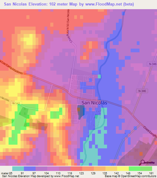 San Nicolas,Chile Elevation Map