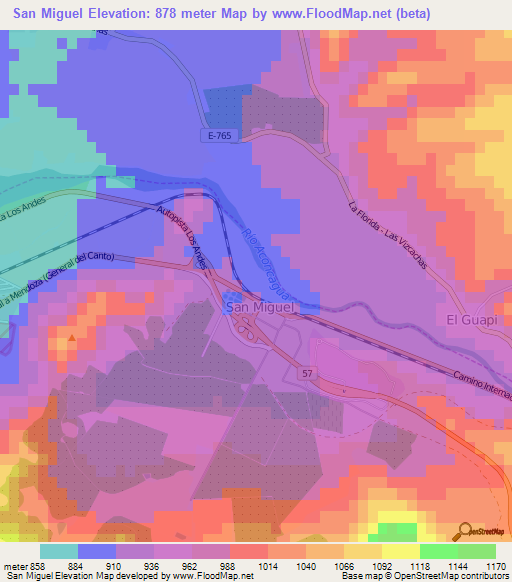 San Miguel,Chile Elevation Map