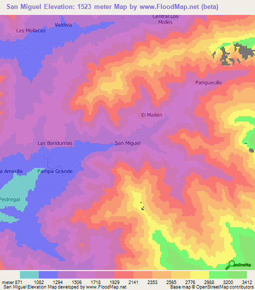 San Miguel,Chile Elevation Map