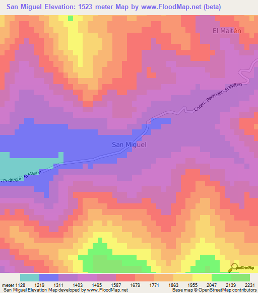 San Miguel,Chile Elevation Map