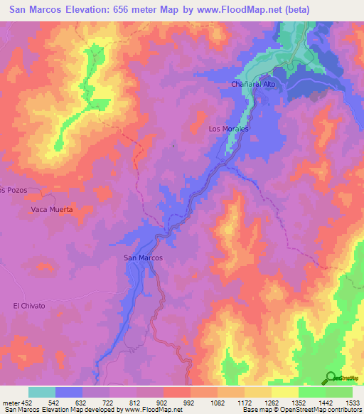 San Marcos,Chile Elevation Map