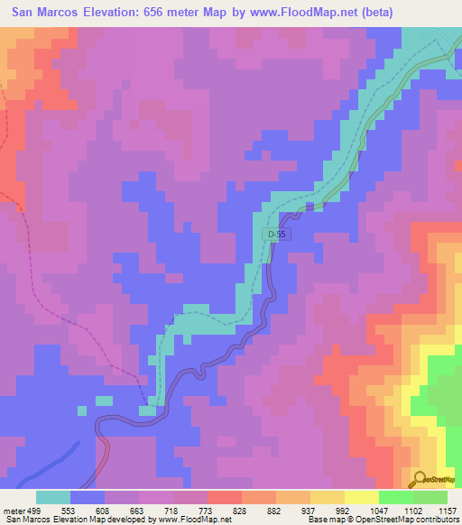 San Marcos,Chile Elevation Map