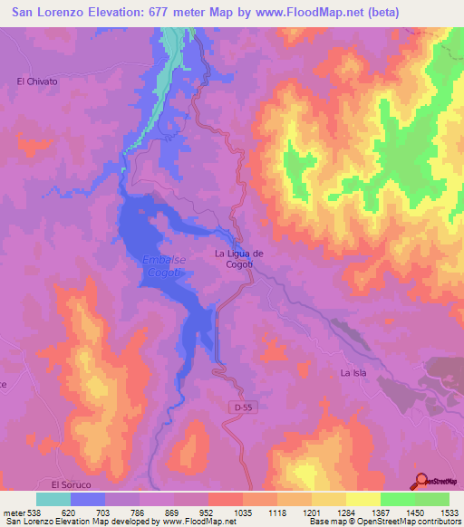 San Lorenzo,Chile Elevation Map