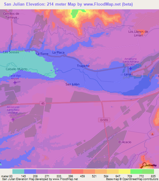 San Julian,Chile Elevation Map