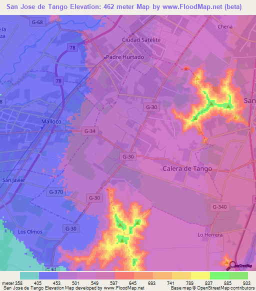 San Jose de Tango,Chile Elevation Map