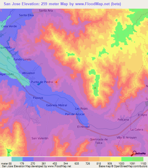 San Jose,Chile Elevation Map