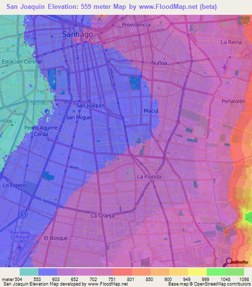 San Joaquin,Chile Elevation Map