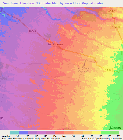 San Javier,Chile Elevation Map