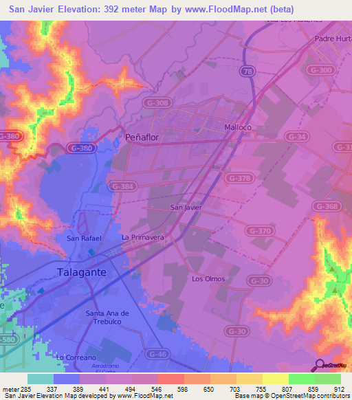 San Javier,Chile Elevation Map