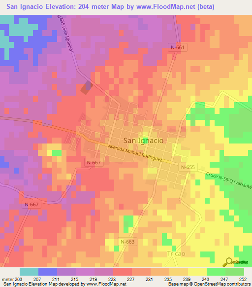 San Ignacio,Chile Elevation Map