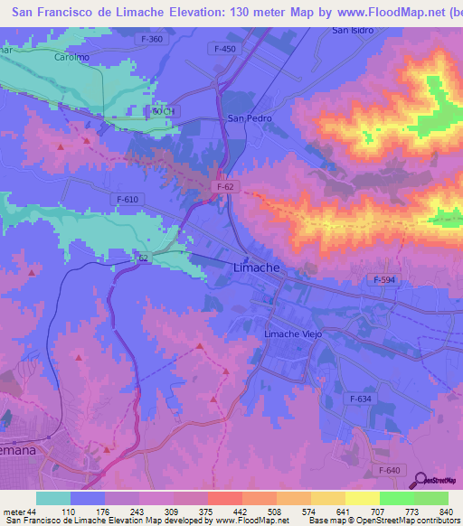 San Francisco de Limache,Chile Elevation Map