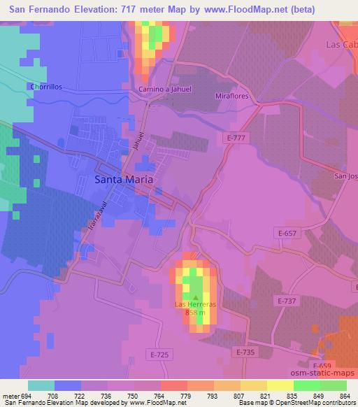San Fernando,Chile Elevation Map