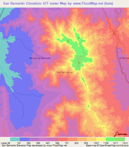 San Bernardo,Chile Elevation Map