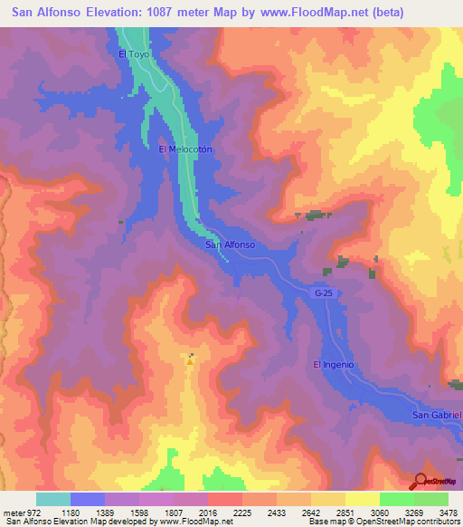 San Alfonso,Chile Elevation Map
