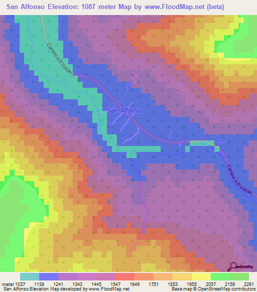 San Alfonso,Chile Elevation Map