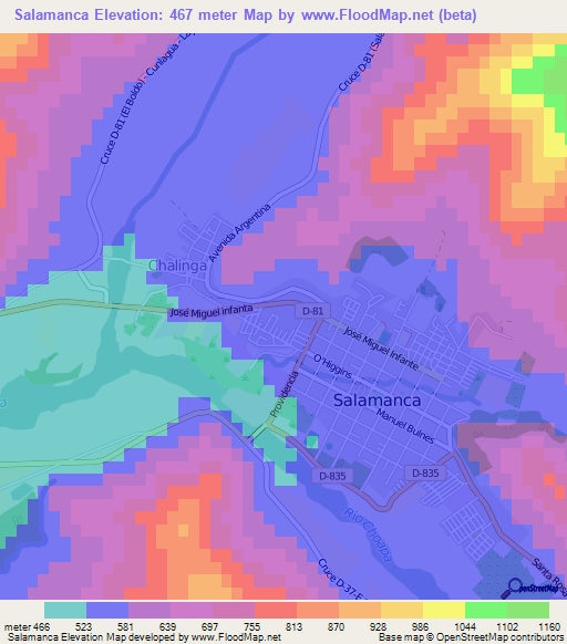 Salamanca,Chile Elevation Map
