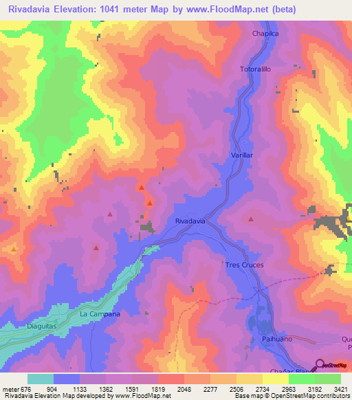 Rivadavia,Chile Elevation Map