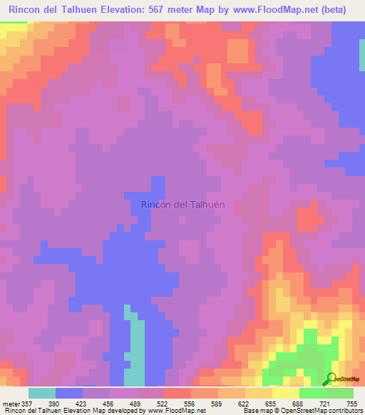 Rincon del Talhuen,Chile Elevation Map