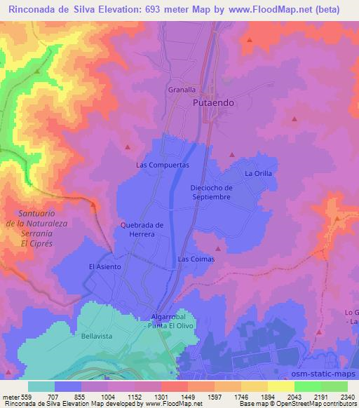 Rinconada de Silva,Chile Elevation Map