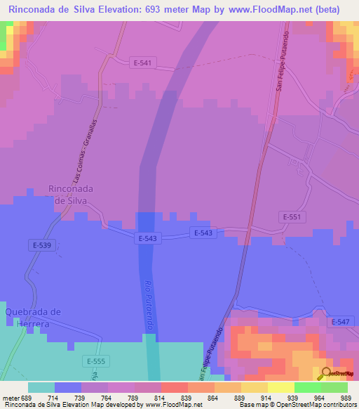Rinconada de Silva,Chile Elevation Map