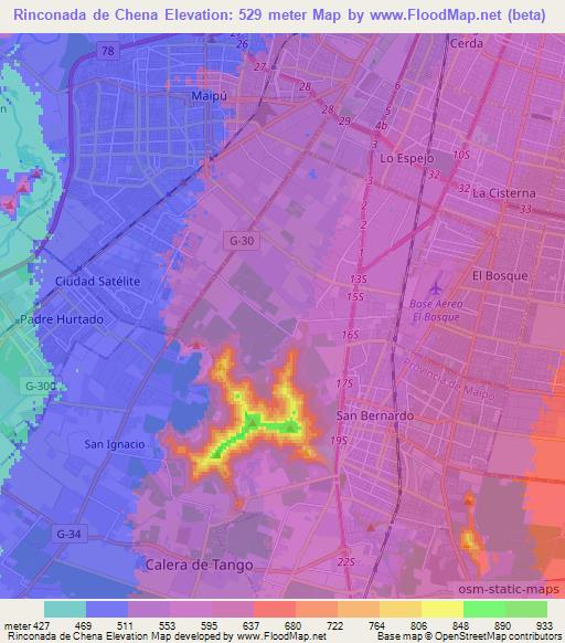 Rinconada de Chena,Chile Elevation Map