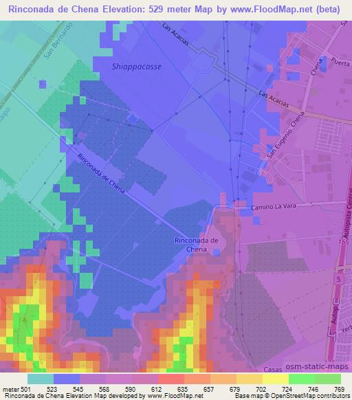 Rinconada de Chena,Chile Elevation Map