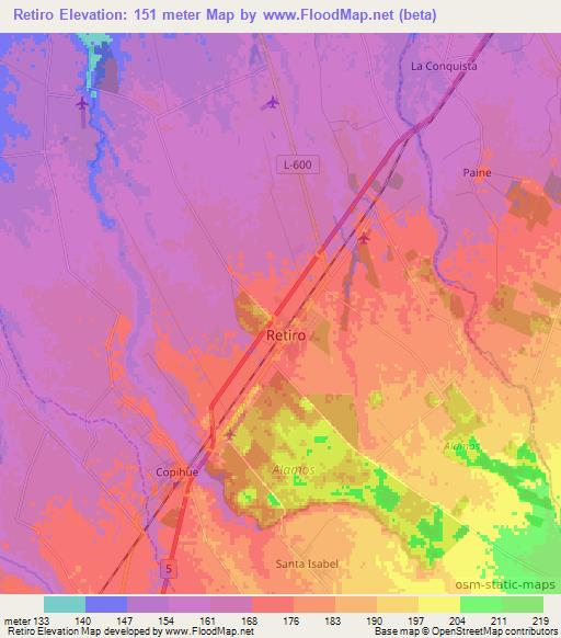 Retiro,Chile Elevation Map
