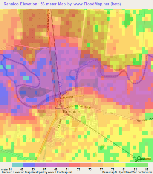 Renaico,Chile Elevation Map