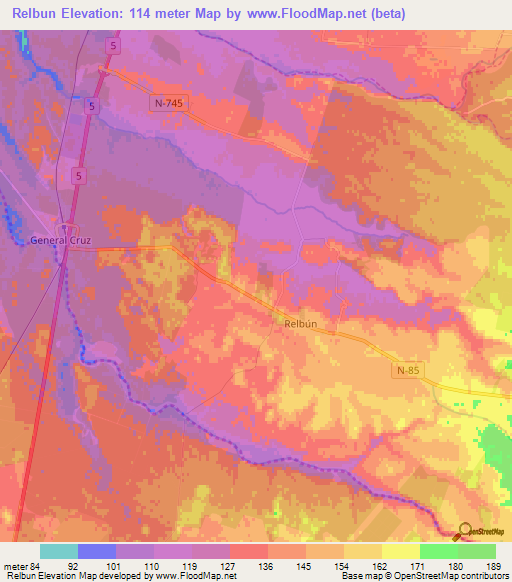 Relbun,Chile Elevation Map