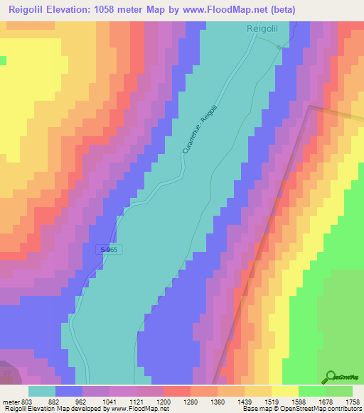 Reigolil,Chile Elevation Map