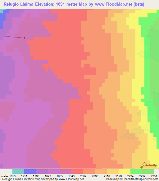 Refugio Llaima,Chile Elevation Map