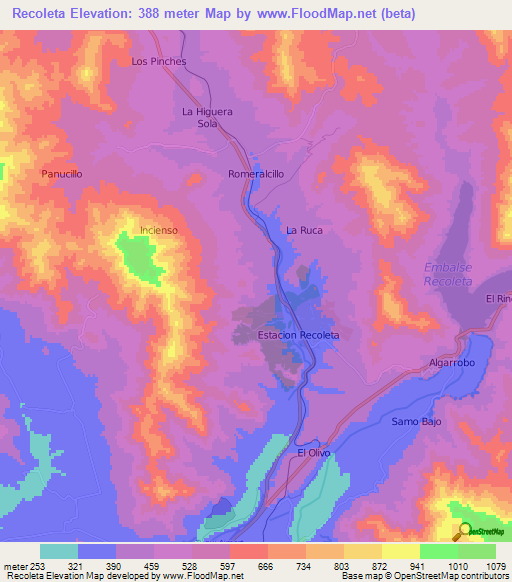 Recoleta,Chile Elevation Map