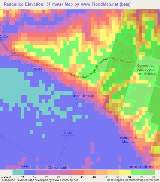 Ranquilco,Chile Elevation Map