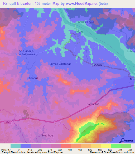 Ranquil,Chile Elevation Map
