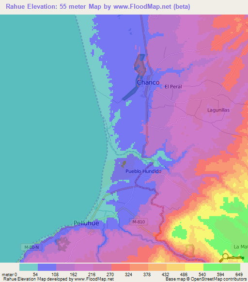 Rahue,Chile Elevation Map