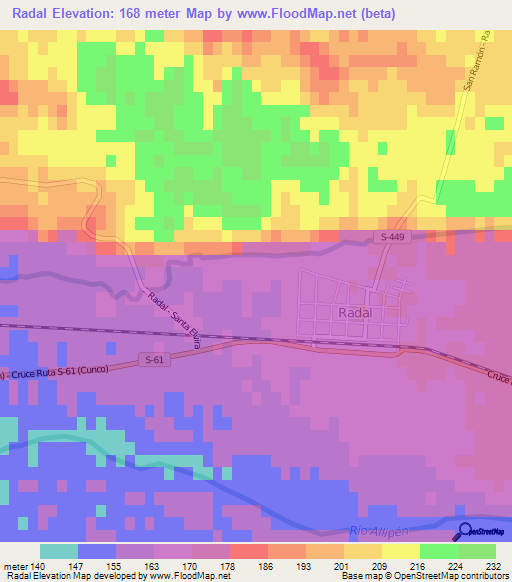 Radal,Chile Elevation Map