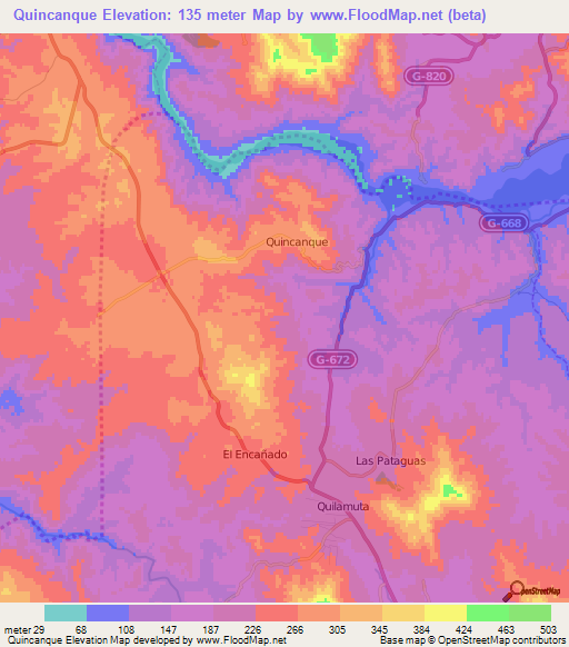 Quincanque,Chile Elevation Map
