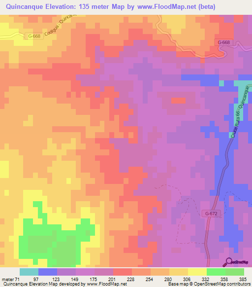 Quincanque,Chile Elevation Map