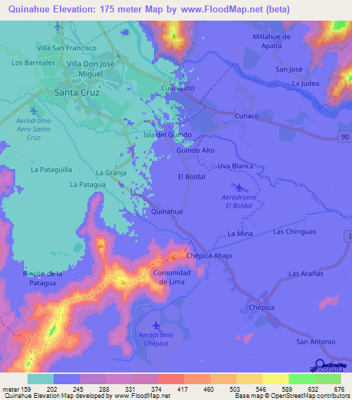 Quinahue,Chile Elevation Map