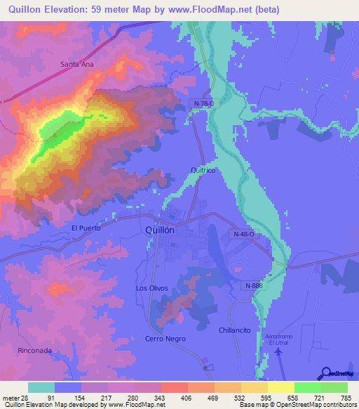 Quillon,Chile Elevation Map