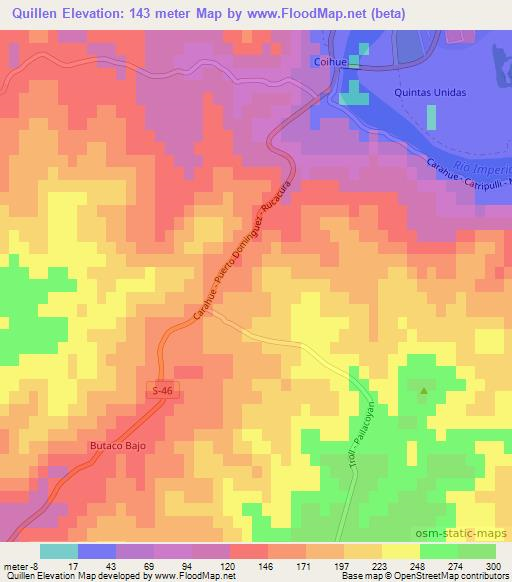 Quillen,Chile Elevation Map